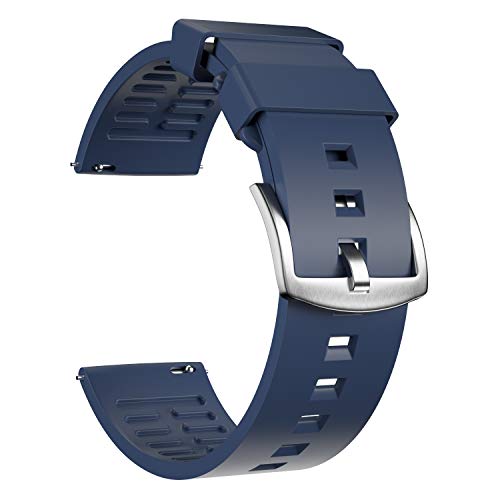 ULLCHRO Unisex Fluorkautschuk Armband mit Edelstahl Schnalle 24mm Marineblau Silber von ULLCHRO