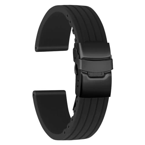 ULLCHRO Unisex Kautschuk Armband mit Edelstahl Schwarz Faltschließe 16mm Schwarz (Schwarze Schnalle) von ULLCHRO
