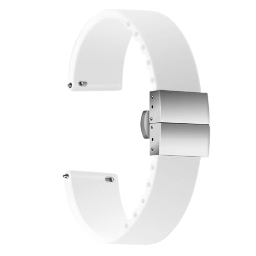 ULLCHRO Unisex Kautschuk Armband mit Edelstahl Silber Faltschließe 14mm, Weiß von ULLCHRO