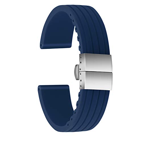 ULLCHRO Unisex Kautschuk Armband mit Edelstahl Silber Faltschließe 16mm Blau von ULLCHRO