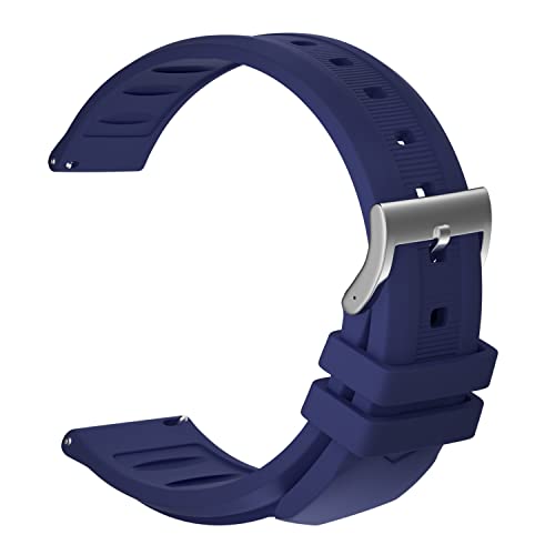 ULLCHRO Unisex Kautschuk Armband mit Edelstahl Silber Faltschließe 16mm Navy Blau von ULLCHRO