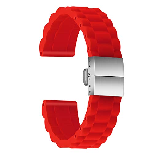 ULLCHRO Unisex Kautschuk Armband mit Edelstahl Silber Faltschließe 16mm Rot von ULLCHRO