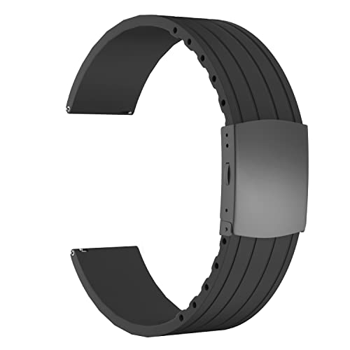 ULLCHRO Unisex Kautschuk Armband mit Edelstahl Silber Faltschließe 16mm Schwarz von ULLCHRO