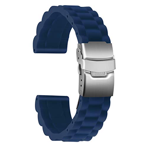 ULLCHRO Unisex Kautschuk Armband mit Edelstahl Silber Faltschließe 18mm Blau von ULLCHRO