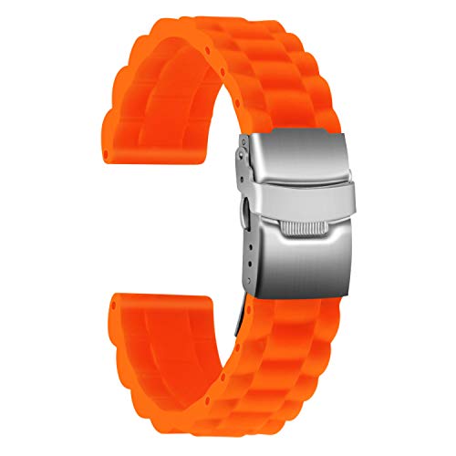 ULLCHRO Unisex Kautschuk Armband mit Edelstahl Silber Faltschließe 18mm Orange von ULLCHRO