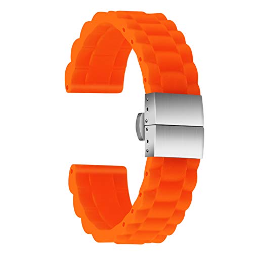 ULLCHRO Unisex Kautschuk Armband mit Edelstahl Silber Faltschließe 18mm Orange von ULLCHRO