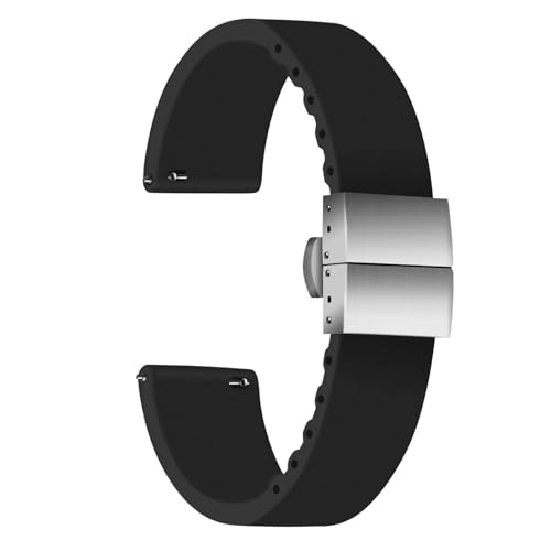 ULLCHRO Unisex Kautschuk Armband mit Edelstahl Silber Faltschließe 20mm, Schwarz von ULLCHRO