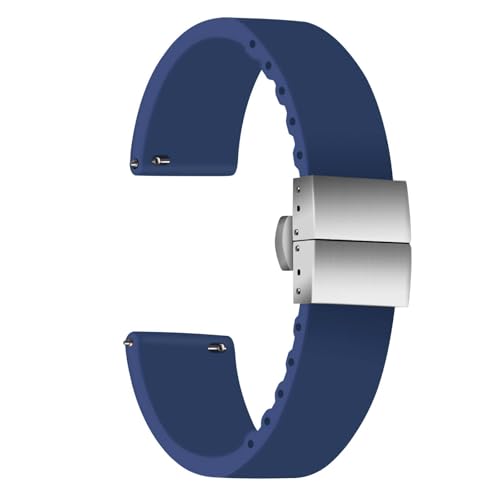 ULLCHRO Unisex Kautschuk Armband mit Edelstahl Silber Faltschließe 22mm, Navy Blau von ULLCHRO