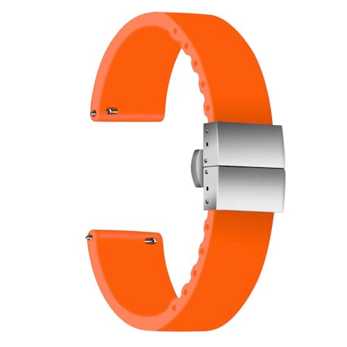 ULLCHRO Unisex Kautschuk Armband mit Edelstahl Silber Faltschließe 22mm, Orange von ULLCHRO