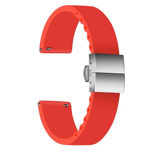 ULLCHRO Unisex Kautschuk Armband mit Edelstahl Silber Faltschließe 22mm, Rot von ULLCHRO