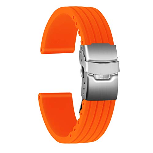 ULLCHRO Unisex Kautschuk Armband mit Edelstahl Silber Faltschließe 22mm Orange von ULLCHRO