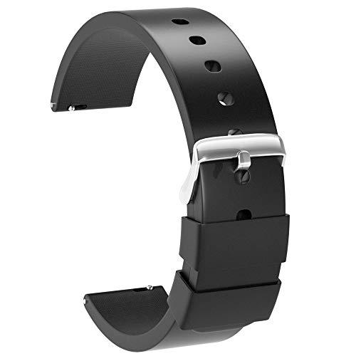 ULLCHRO Unisex Kautschuk Armband mit Edelstahl Silber Faltschließe 22mm Schwarz von ULLCHRO