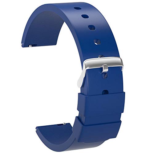 ULLCHRO Unisex Kautschuk Armband mit Edelstahl Silber Faltschließe 22mm Tiefes Blau von ULLCHRO