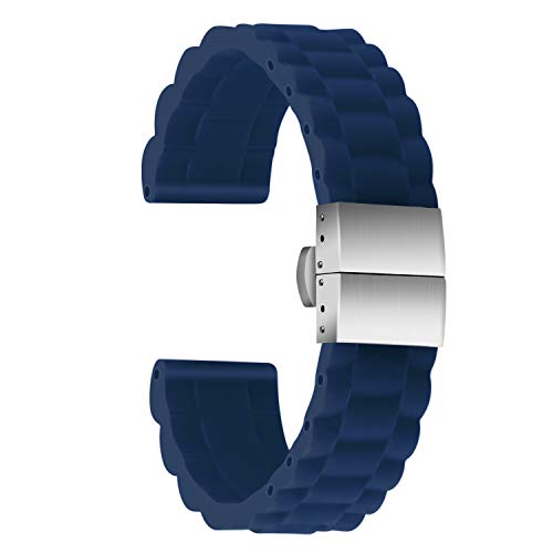 ULLCHRO Unisex Kautschuk Armband mit Edelstahl Silber Faltschließe 24mm Blau von ULLCHRO