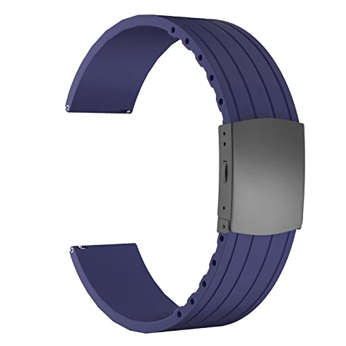 ULLCHRO Unisex Kautschuk Armband mit Edelstahl Silber Faltschließe 24mm Navy Blau von ULLCHRO