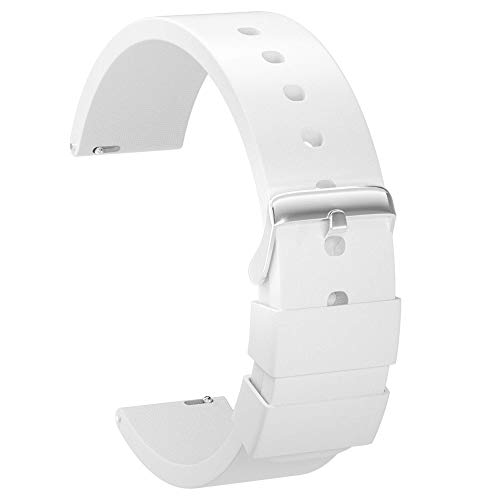 ULLCHRO Unisex Kautschuk Armband mit Edelstahl Silber Faltschließe 24mm Weiß von ULLCHRO