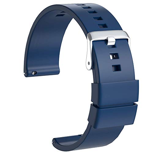 ULLCHRO Unisex Kautschuk Armband mit Edelstahl Silberne Schnalle 18mm Navy Blau von ULLCHRO