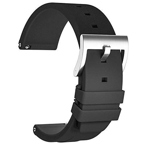 ULLCHRO Unisex Kautschuk Armband mit Edelstahl Silberne Schnalle 22mm Schwarz von ULLCHRO