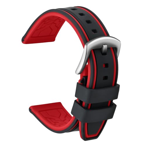 ULLCHRO Unisex Kautschuk Armband mit Gebürstete Edelstahl Silber Schnalle 20mm Schwarz Rot ULLCHRO Unisex Kautschuk Armband mit Gebürstete Edelstahl Silber Schnalle 20mm Schwarz Rot von ULLCHRO