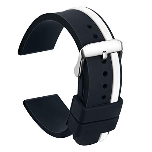 ULLCHRO Unisex Kautschuk Armband mit Gebürstete Edelstahl Silber Schnalle 20mm Schwarz Weiß von ULLCHRO