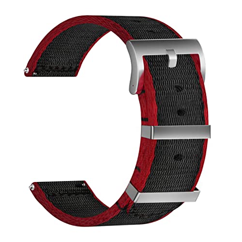 ULLCHRO Unisex Kautschuk Armband mit Gebürstete Edelstahl Silber Schnalle 22mm Schwarz Rot von ULLCHRO