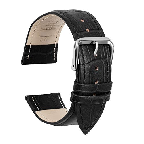 ULLCHRO Unisex Leder Armband mit Edelstahl Silberne Schnalle 14mm Schwarz von ULLCHRO