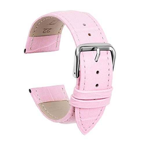 ULLCHRO Unisex Leder Armband mit Edelstahl Silberne Schnalle 20mm Rosa von ULLCHRO