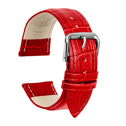 ULLCHRO Unisex Leder Armband mit Edelstahl Silberne Schnalle 22mm Rot von ULLCHRO