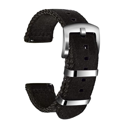 ULLCHRO Unisex Nylon Armband mit Edelstahl Silberne Schnalle (22mm, Schwarz) von ULLCHRO