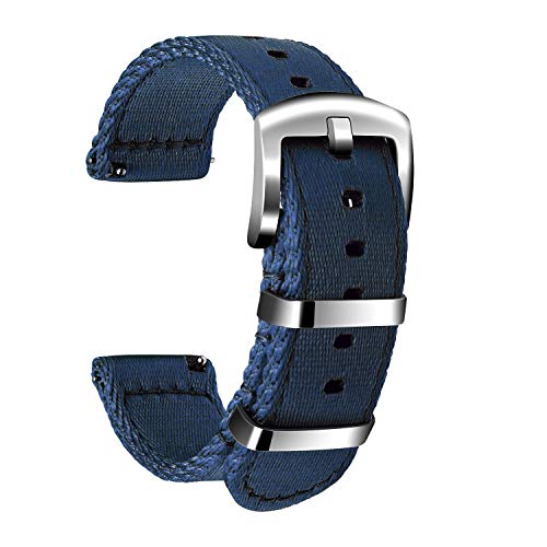 ULLCHRO Unisex Nylon Armband mit Edelstahl Silberne Schnalle (24mm, Navy Blau) von ULLCHRO
