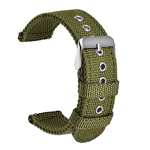 ULLCHRO Unisex Nylon Armband mit Edelstahl Silberne Schnalle 18mm Armeegrün von ULLCHRO