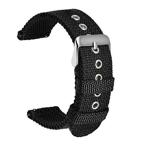 ULLCHRO Unisex Nylon Armband mit Edelstahl Silberne Schnalle 18mm Schwarz von ULLCHRO