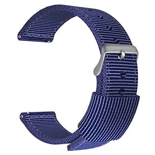 ULLCHRO Unisex Nylon Armband mit Edelstahl Silberne Schnalle 22mm Navy Blau von ULLCHRO