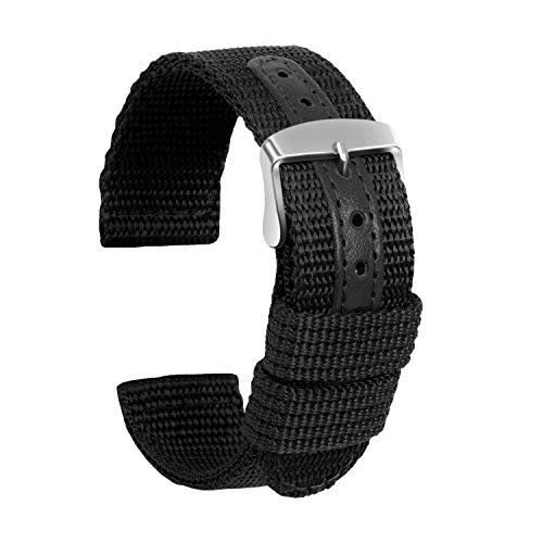 ULLCHRO Unisex Nylon Armband mit Edelstahl Silberne Schnalle 22mm Schwarz von ULLCHRO