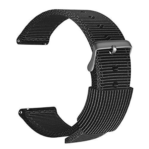ULLCHRO Unisex Nylon Armband mit Edelstahl Silberne Schnalle 22mm Schwarz von ULLCHRO