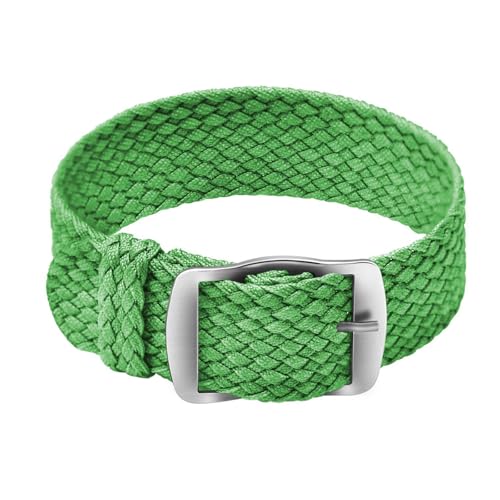 ULLCHRO Unisex Perlon Nylon Armband mit Edelstahl Silberne Schnalle 14mm Grün von ULLCHRO