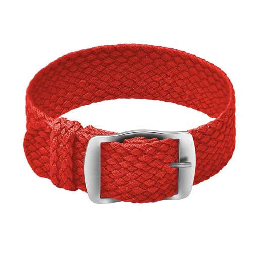 ULLCHRO Unisex Perlon Nylon Armband mit Edelstahl Silberne Schnalle 14mm Rot von ULLCHRO