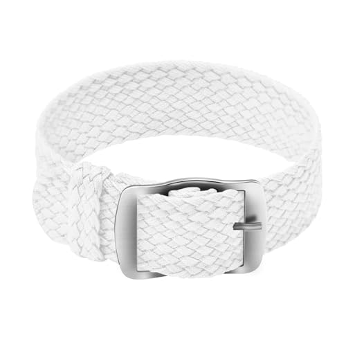 ULLCHRO Unisex Perlon Nylon Armband mit Edelstahl Silberne Schnalle 14mm Weiß von ULLCHRO