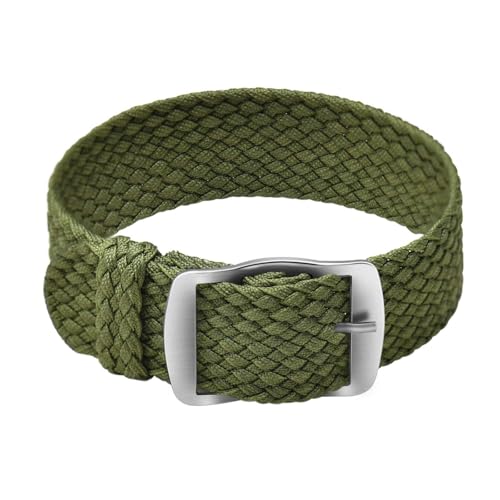 ULLCHRO Unisex Perlon Nylon Armband mit Edelstahl Silberne Schnalle 16mm Armee Grün von ULLCHRO