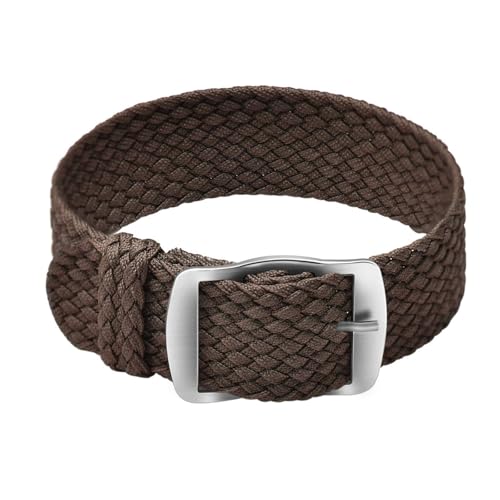 ULLCHRO Unisex Perlon Nylon Armband mit Edelstahl Silberne Schnalle 16mm Braun von ULLCHRO