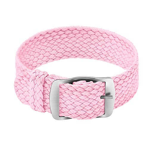 ULLCHRO Unisex Perlon Nylon Armband mit Edelstahl Silberne Schnalle 16mm Rosa von ULLCHRO