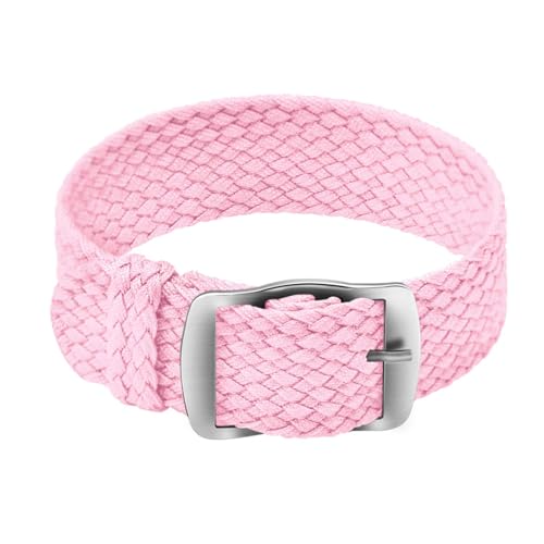 ULLCHRO Unisex Perlon Nylon Armband mit Edelstahl Silberne Schnalle 16mm Rosa von ULLCHRO