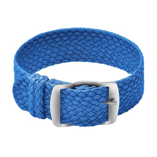ULLCHRO Unisex Perlon Nylon Armband mit Edelstahl Silberne Schnalle 18mm Blau von ULLCHRO