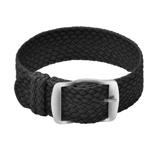 ULLCHRO Unisex Perlon Nylon Armband mit Edelstahl Silberne Schnalle 18mm Schwarz von ULLCHRO