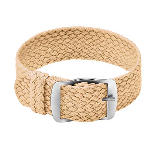 ULLCHRO Unisex Perlon Nylon Armband mit Edelstahl Silberne Schnalle 20mm Beige von ULLCHRO