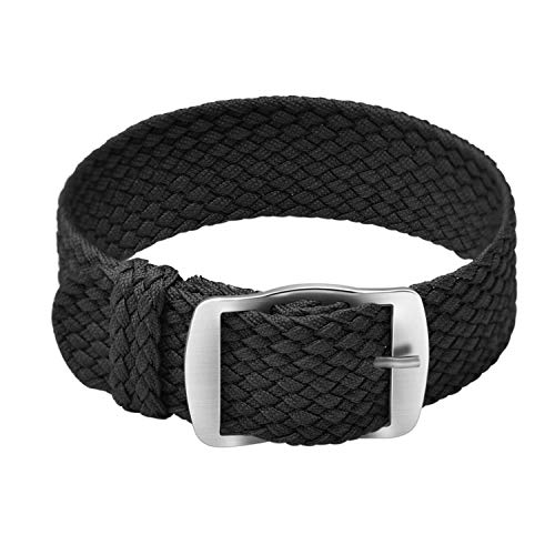 ULLCHRO Unisex Perlon Nylon Armband mit Edelstahl Silberne Schnalle 20mm Schwarz von ULLCHRO