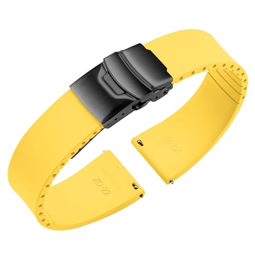 Uhrenarmband Fluorkautschuk mit Faltschließe Cut-to-Size FKM Kautschuk Gummi Armband Schnellverschluss Weiche Langlebig Universal Ersatzarmband Watch Band 18mm 19mm 20mm 21mm 22mm (22mm, Gelb) von ULLCHRO