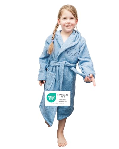 ULLENBOOM Bademantel Kinder, Frottee aus 100% Baumwolle (OEKO-TEX zertifiziert), Made in EU - Badehandtuch und Kinderbademantel geeignet von 3-6 Jahren, Blau, Für Mädchen & Jungen von ULLENBOOM