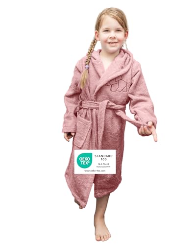 ULLENBOOM Bademantel Kinder, Frottee aus 100% Baumwolle (OEKO-TEX zertifiziert), Made in EU - Badehandtuch und Kinderbademantel geeignet von 3-6 Jahren, Rosa, Ideal für Mädchen von ULLENBOOM