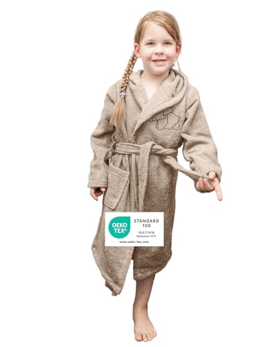 ULLENBOOM Bademantel Kinder, Frottee aus 100% Baumwolle (OEKO-TEX zertifiziert), Made in EU - Badehandtuch und Kinderbademantel geeignet von 3-6 Jahren, Sand, Für Mädchen & Jungen von ULLENBOOM